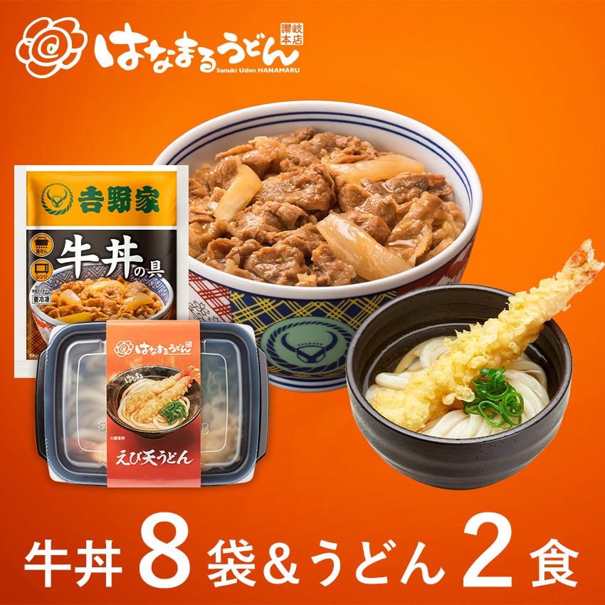 はなまるハーフえび天うどん＆牛丼の具セット【冷凍】│吉野家公式通販