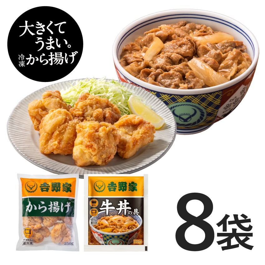 から揚げ4袋＋牛丼の具4袋【冷凍】