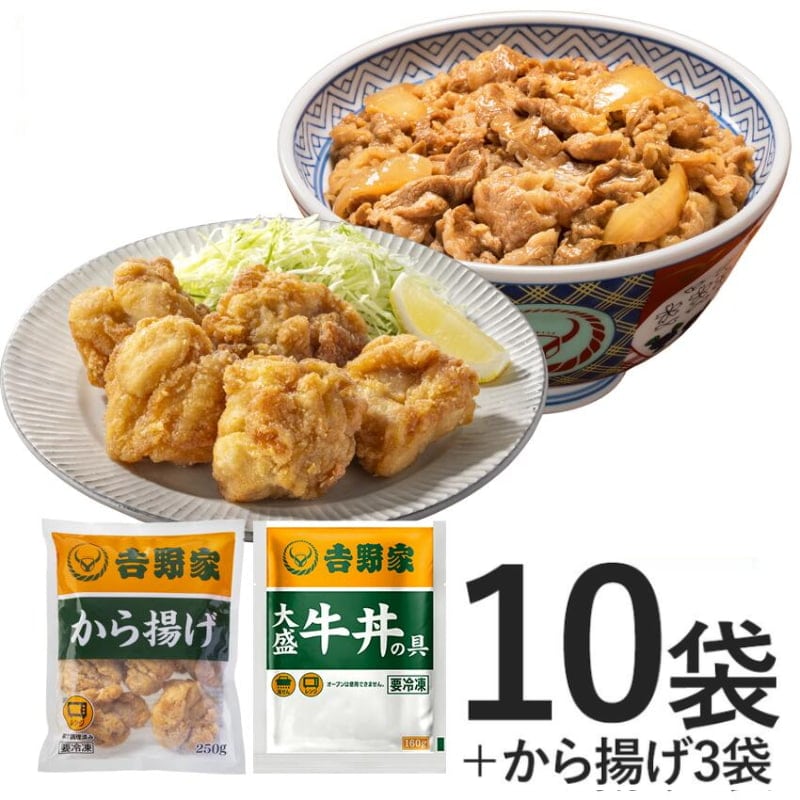 大盛牛丼10袋＋から揚げ3袋【冷凍】