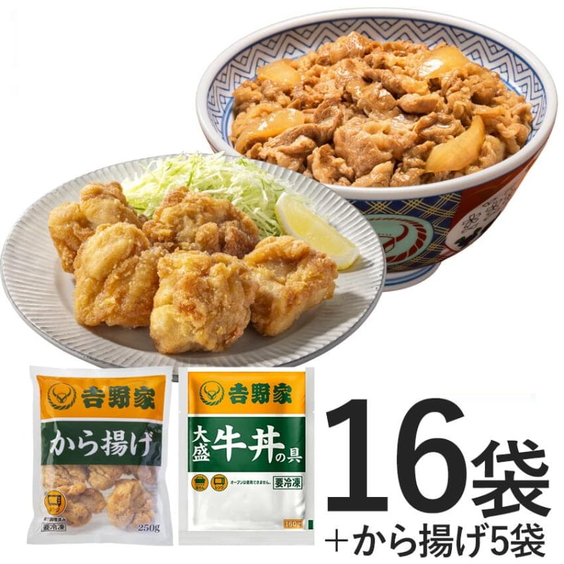 大盛牛丼16袋＋から揚げ5袋【冷凍】