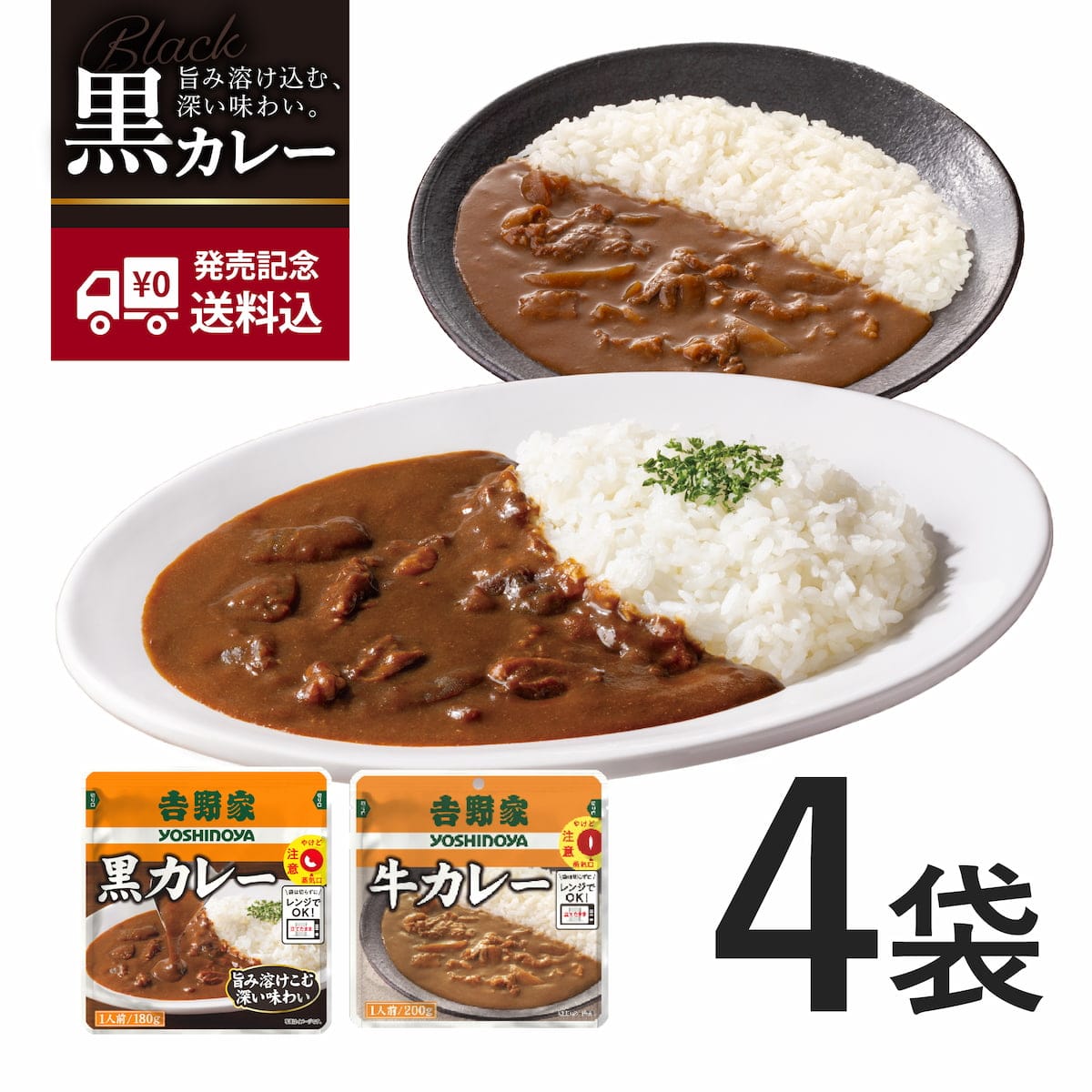 お試し常温保存タイプ 牛カレー＆黒カレー各2袋【メール便/他商品同梱不可】