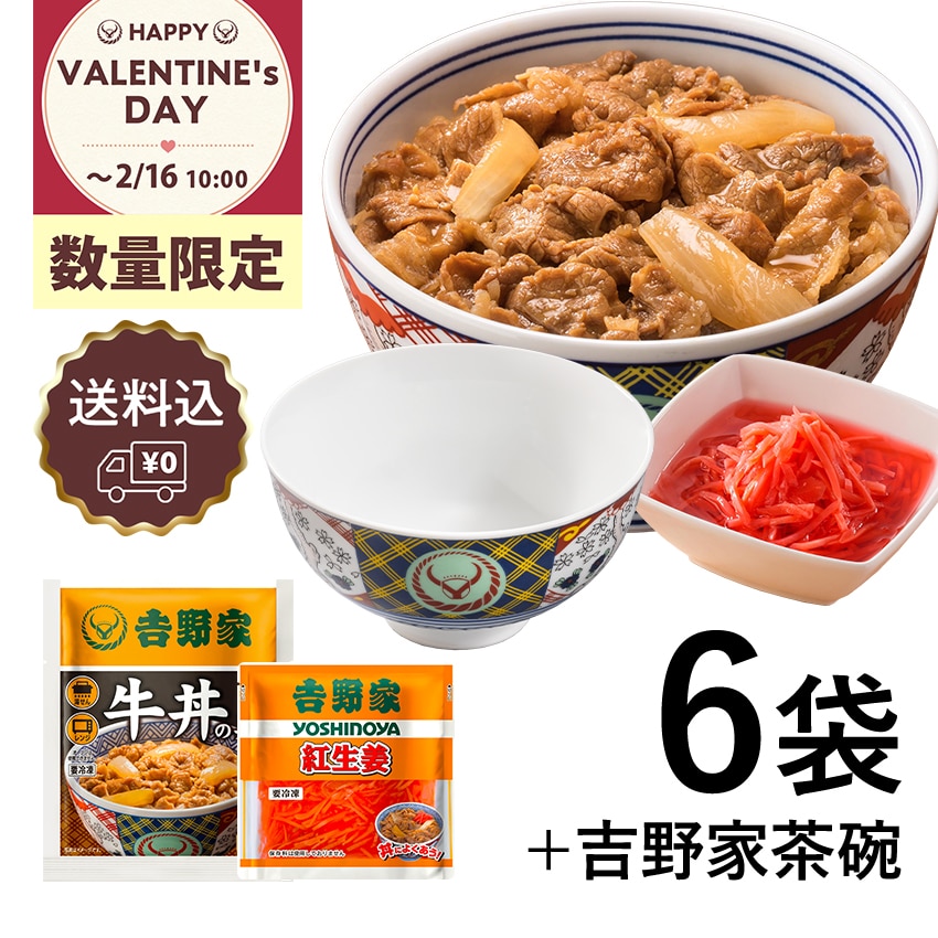 牛丼6袋+紅生姜+吉野家茶碗セット【冷凍】