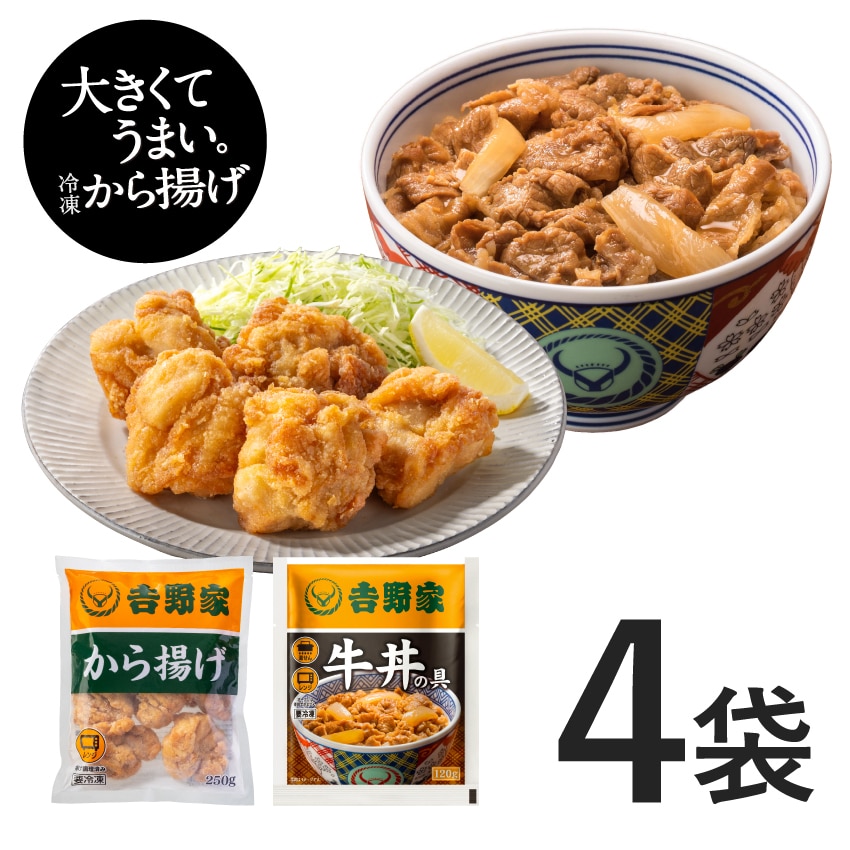 から揚げ2袋＋牛丼の具2袋【冷凍】